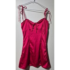 Leche Red Satin Tie Shoulder Ruffle Mini Dress Womens Large Sweetheart Neck